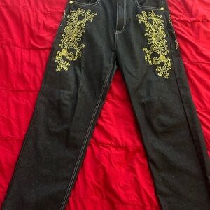 Black Jeans with Gold Eagle Design